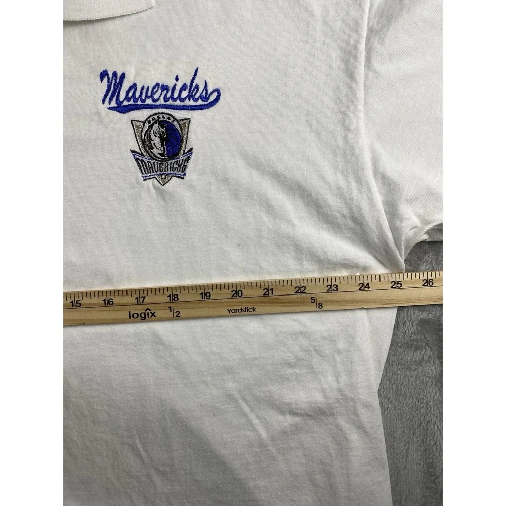 Vtg Dallas Mavericks Polo Shirt Mens‎ 2XL White Embroidered Logo NBA Y2K Sports
